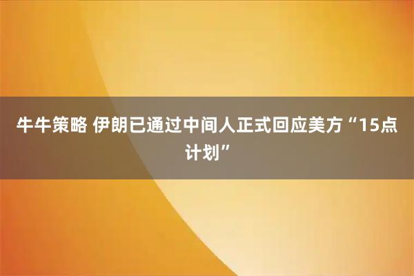牛牛策略 伊朗已通过中间人正式回应美方“15点计划”